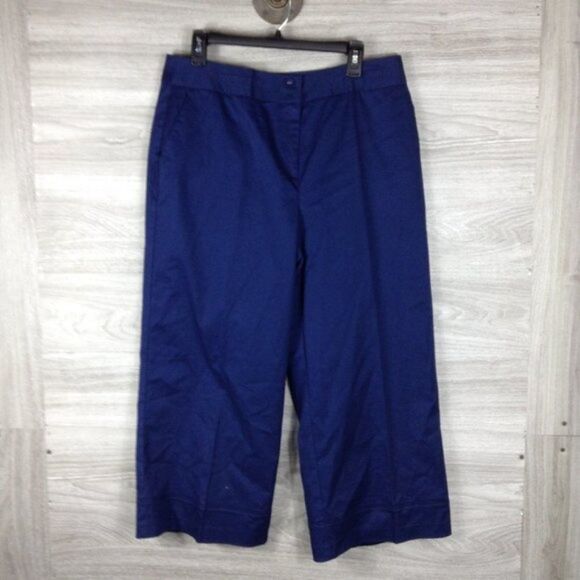 Laundry by Shelli Segal Twill Widel Leg Crop blue Pants size 14 - Picture 1 of 6